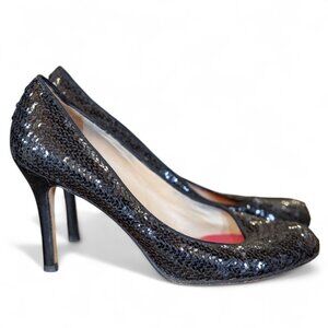 KATE SPADE Black Sequin Heels - Size 8.5 B - Neiman Marcus 100th Anniversary